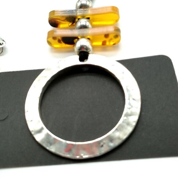 Hammered Open Circle Silver-tone Pendant Necklace Leather Cord - Picture 7 of 16